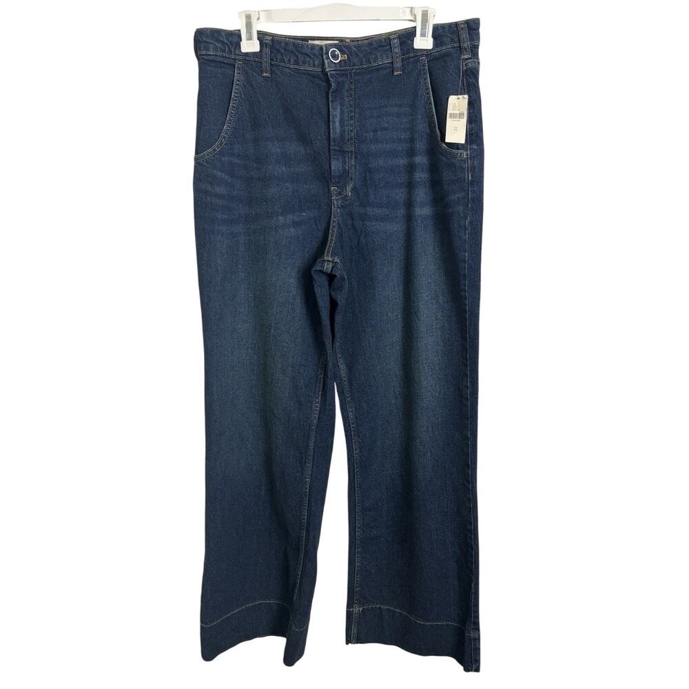 NWT Anthropologie Pilcro Wide Leg High Rise Dark Wash Jeans Size 32 Stretch